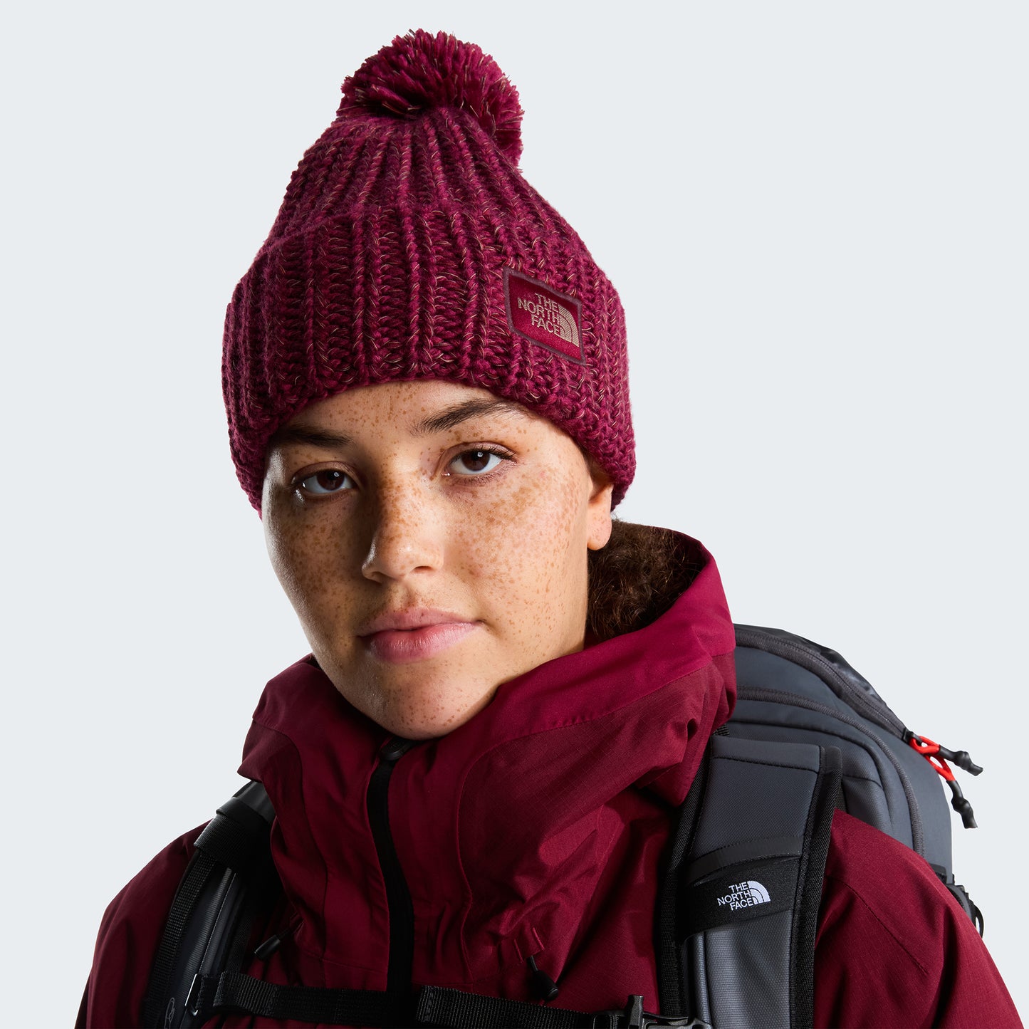 Bonnet à Pompon Cozy Chunky Cabin bordeaux THE NORTH FACE