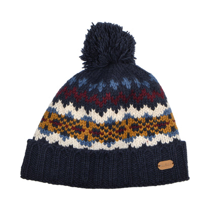 Bonnet à Pompon à Revers Fair Isle bleu marine-multi KUSAN