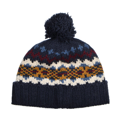 Bonnet à Pompon à Revers Fair Isle bleu marine-multi KUSAN