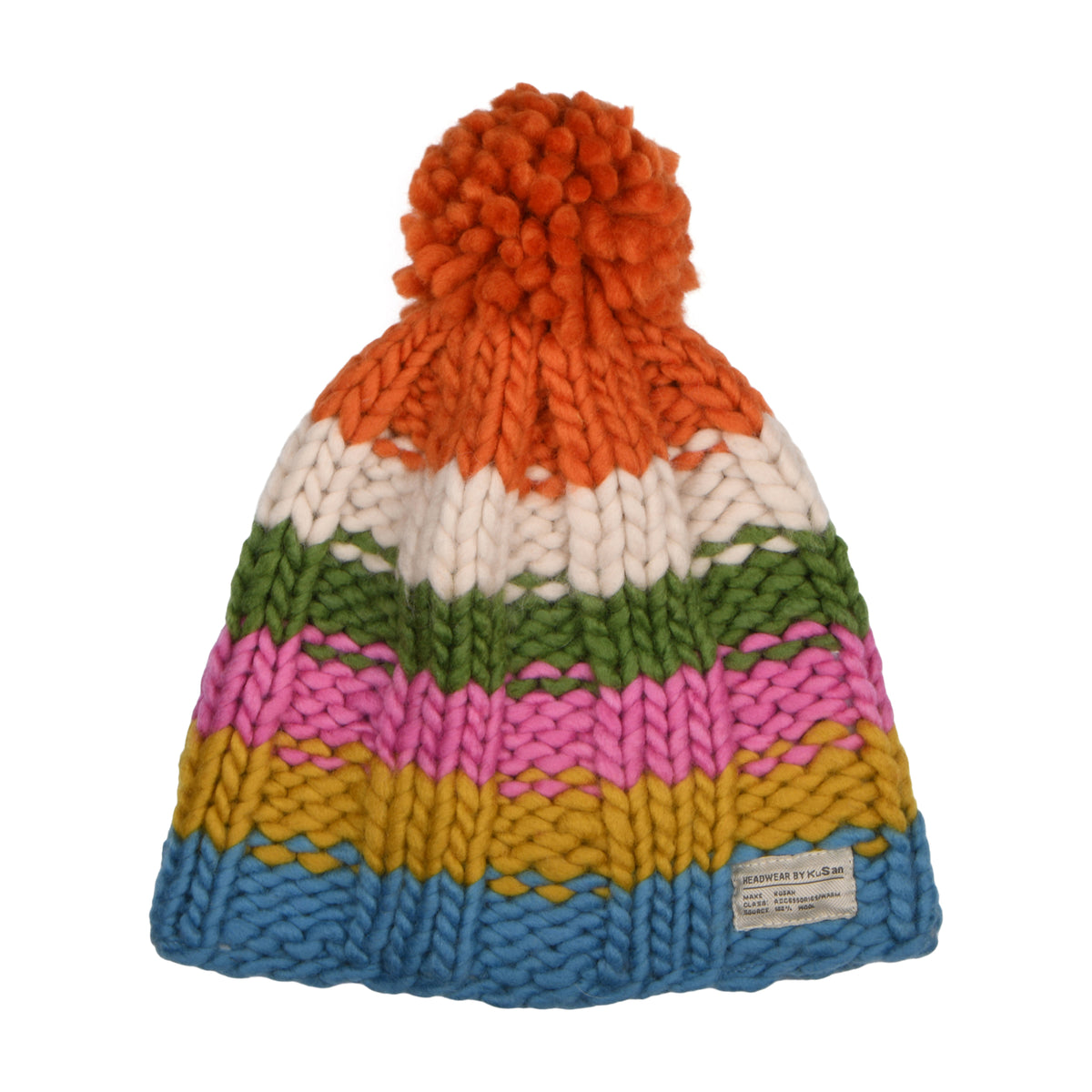 Bonnet à Pompon en Laine Point de Riz Arc-en-Ciel orange-multi KUSAN