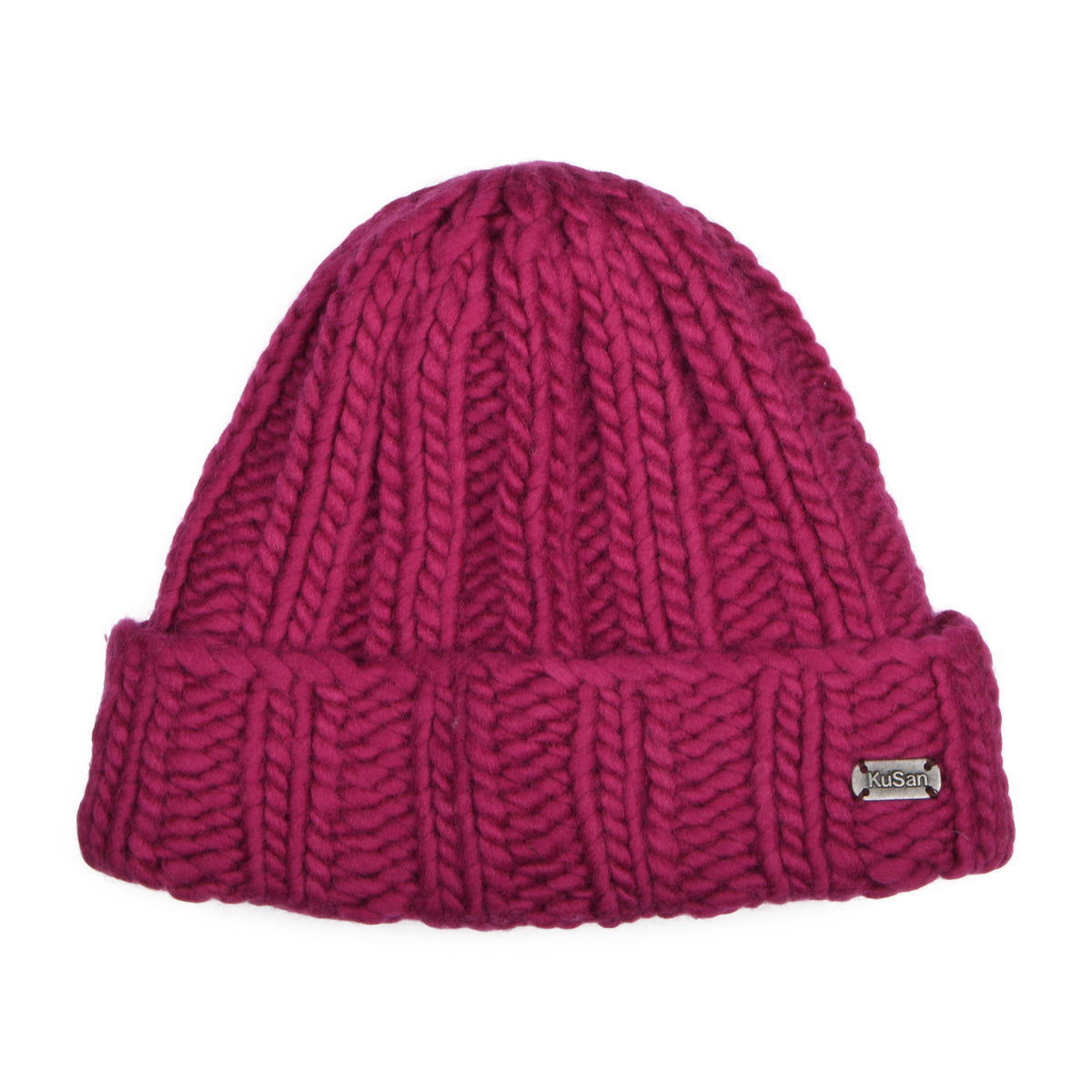 Bonnet à Revers Grosses Côtes magenta KUSAN