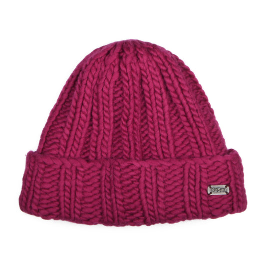 Bonnet à Revers Grosses Côtes magenta KUSAN