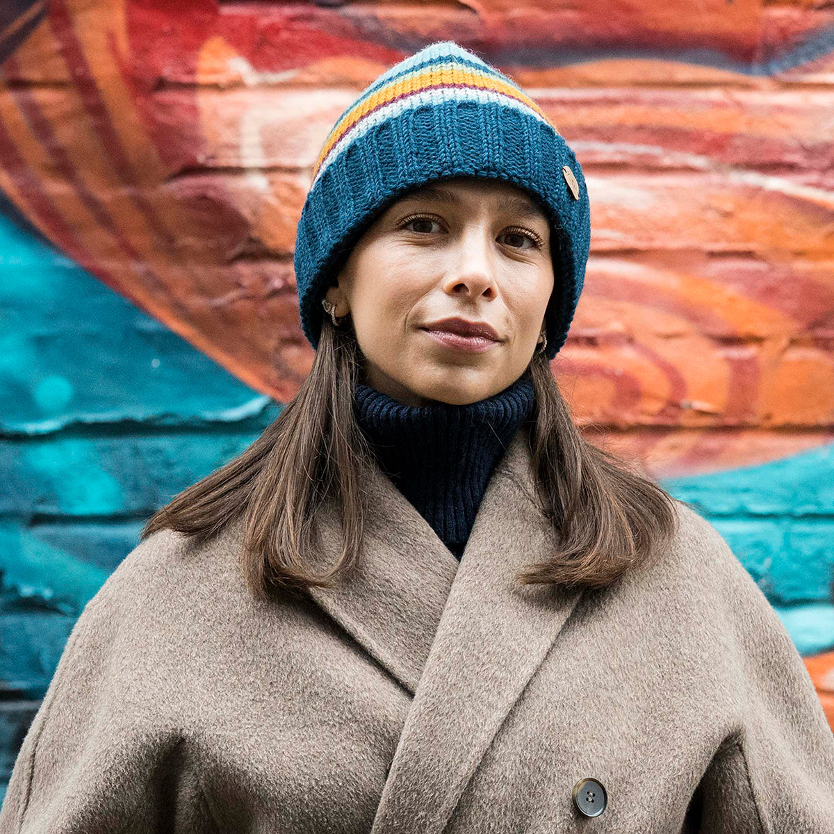 Bonnet à Revers à Rayures bleu sarcelle-multi KUSAN