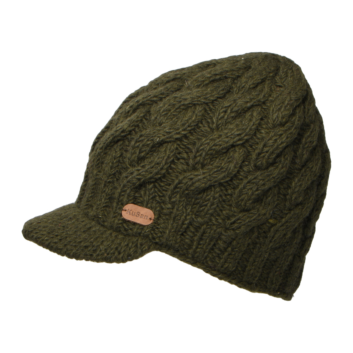 Bonnet à Visière à Torsades olive KUSAN