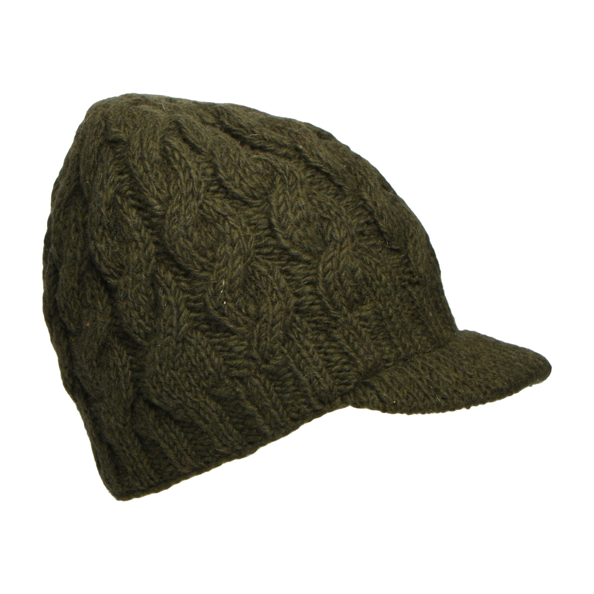 Bonnet à Visière à Torsades olive KUSAN