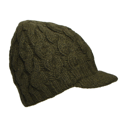Bonnet à Visière à Torsades olive KUSAN