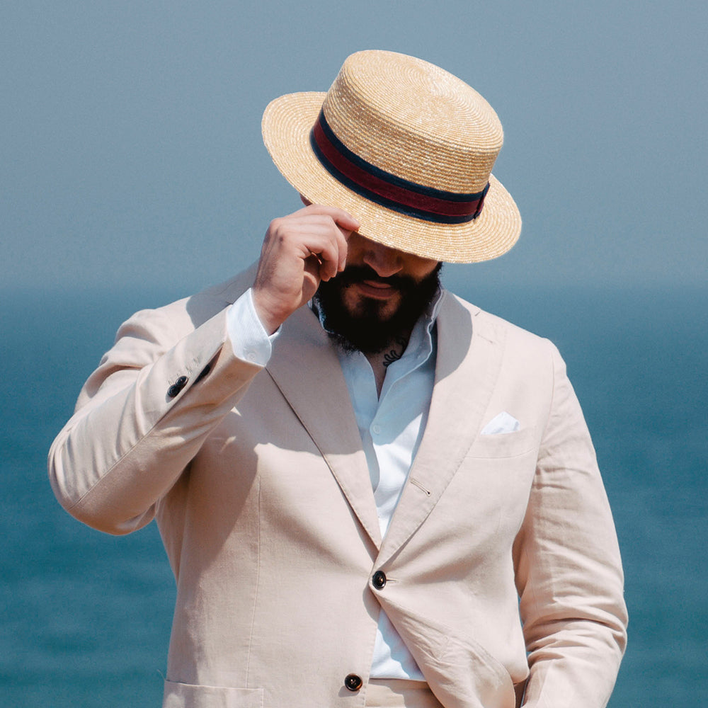 Chapeau de Canotier en Paille avec Ruban à Rayures JAXON & JAMES - VENTE EN GROS