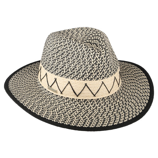 Chapeau Fedora en Paille Toyo Zigzag naturel-noir SEEBERGER