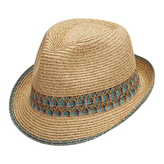 Chapeau Trilby En Papier Tressé naturel-bleu SCALA