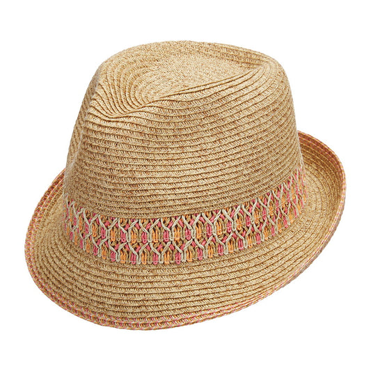 Chapeau Trilby En Papier Tressé naturel-rose SCALA