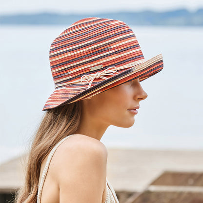Chapeau Cloche à Bord Retroussé en Paille Toyo terracotta-crème SEEBERGER