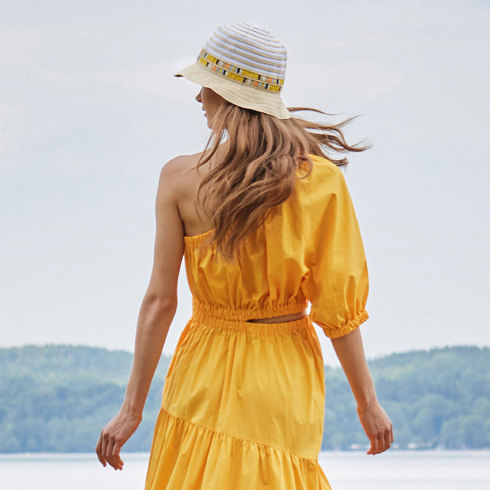 Chapeau Cloche Pliable à Rayures blanc-crème SEEBERGER