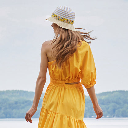 Chapeau Cloche Pliable à Rayures blanc-crème SEEBERGER