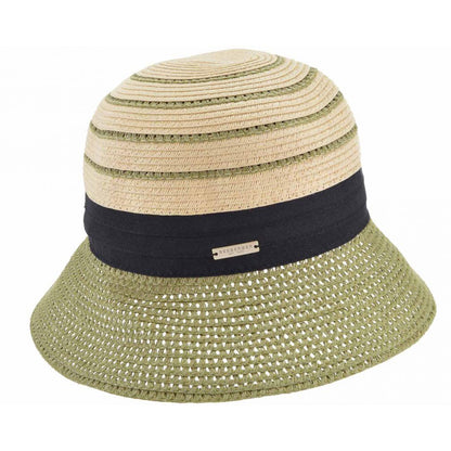 Chapeau Cloche en Paille Toyo Pliable naturel-vert SEEBERGER