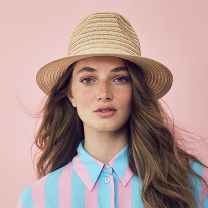 Chapeau Fedora en Paille à Rayures naturel-sable SEEBERGER
