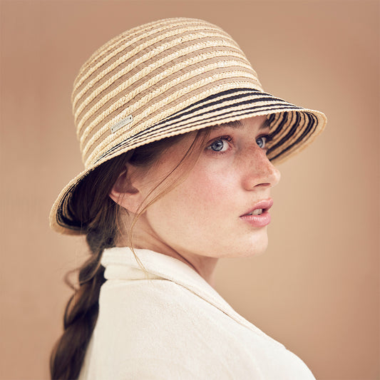 Chapeau Cloche en Paille à Rayures naturel-noir SEEBERGER