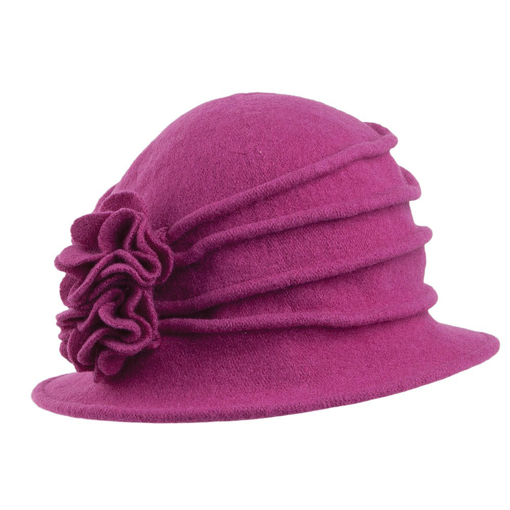 Chapeau Cloche en Laine avec Fleur Grace groseille SCALA