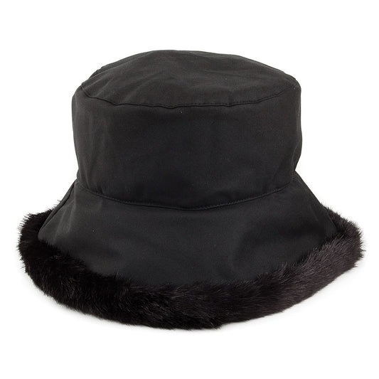 Chapeau en Coton Ciré et Fausse Fourrure Imperméable Beth noir OLNEY