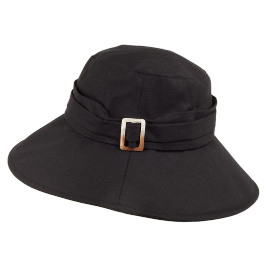 Chapeau Été Pliable en Lin Lotus noir SUR LA TETE