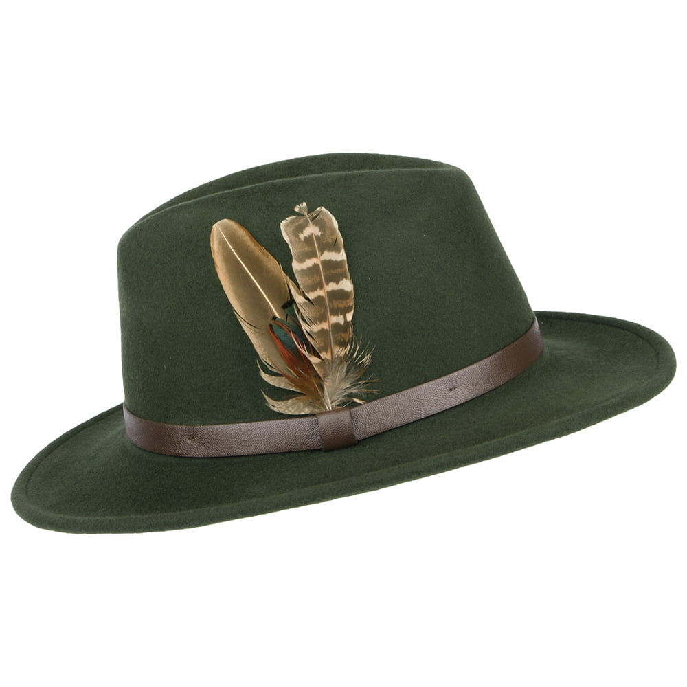 Chapeau Fedora en Laine Feutrée Hydrofuge Cheltenham olive FAILSWORTH