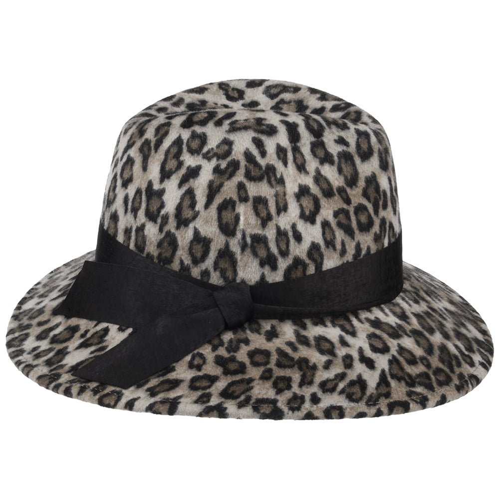 Chapeau Fedora en Laine Feutrée Hydrofuge Léopard des Neiges mélange de gris FAILSWORTH
