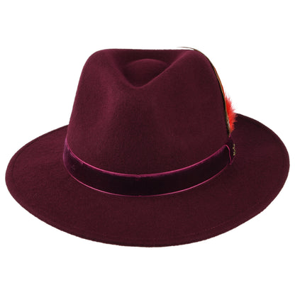 Chapeau Fedora en Laine Feutrée avec Bandeau en Velours rouge foncé JOULES
