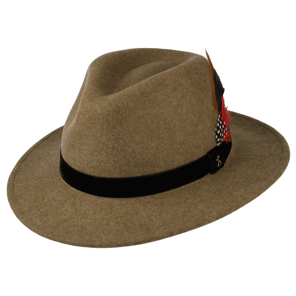 Chapeau Fedora en Laine Feutrée avec Bandeau en Velours camel JOULES
