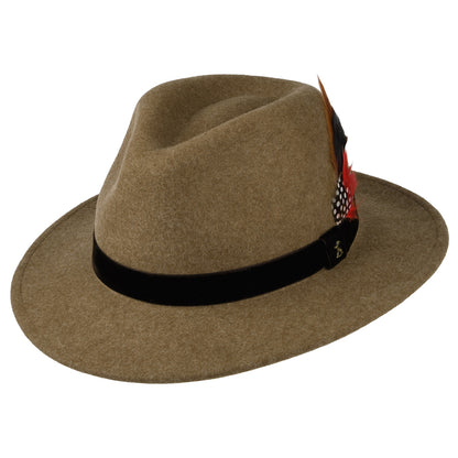 Chapeau Fedora en Laine Feutrée avec Bandeau en Velours camel JOULES