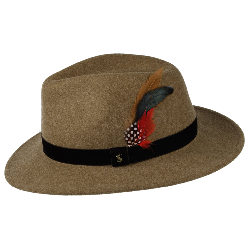 Chapeau Fedora en Laine Feutrée avec Bandeau en Velours camel JOULES