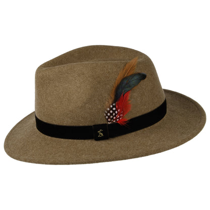 Chapeau Fedora en Laine Feutrée avec Bandeau en Velours camel JOULES