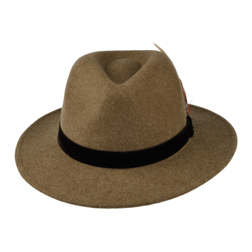 Chapeau Fedora en Laine Feutrée avec Bandeau en Velours camel JOULES