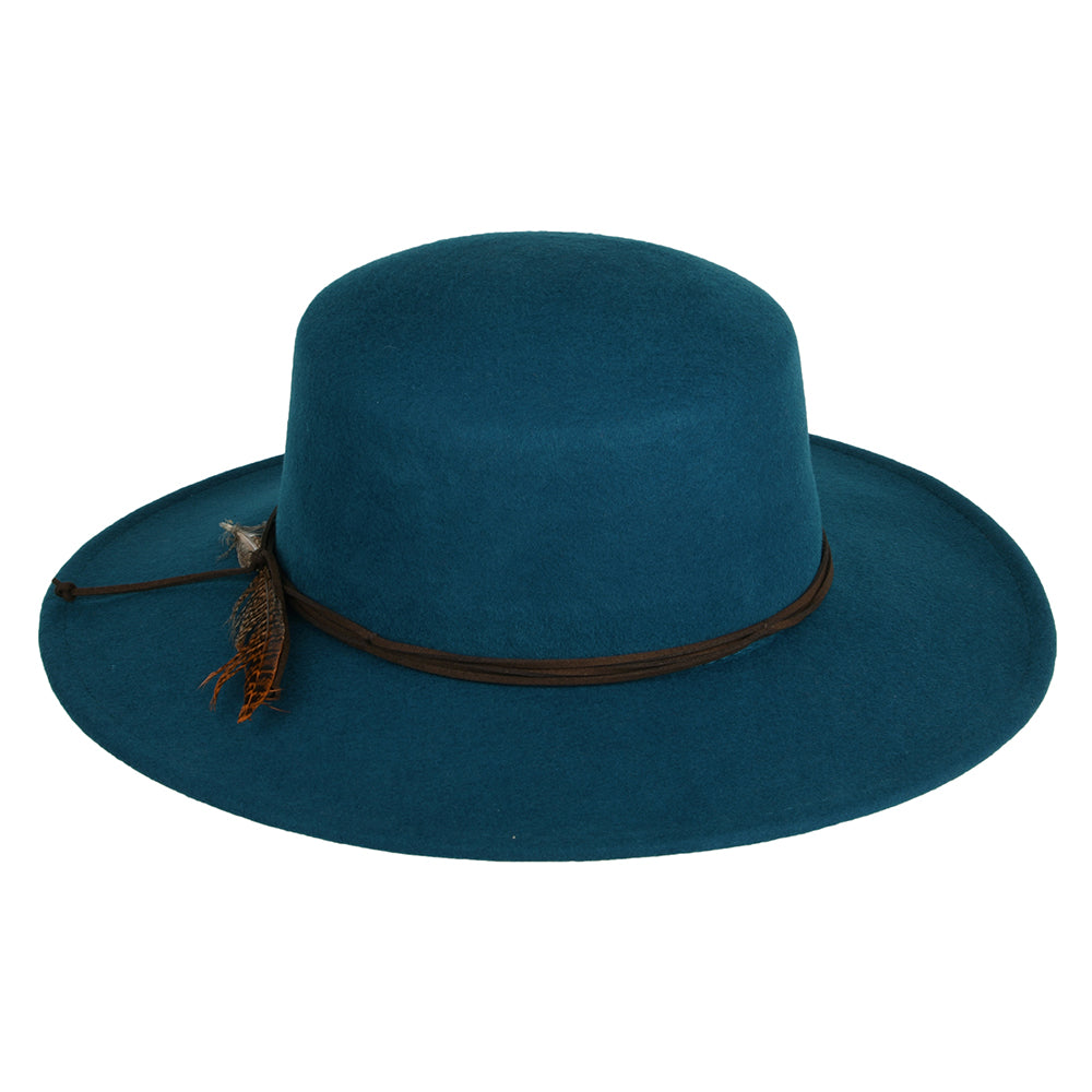 Chapeau Canotier en Laine Feutrée Dunia bleu sarcelle SCALA