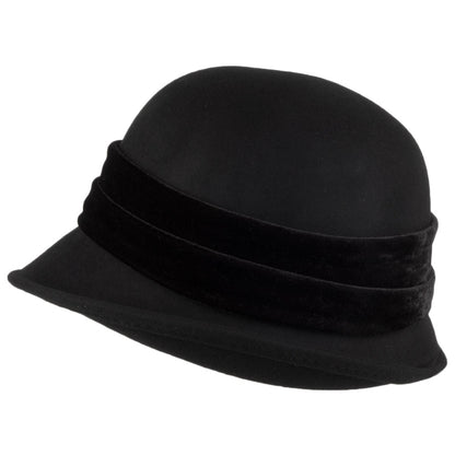 Chapeau Cloche en Laine Feutrée Bandeau en Velours Madeline noir SCALA