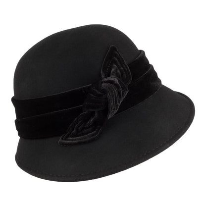 Chapeau Cloche en Laine Feutrée Bandeau en Velours Madeline noir SCALA
