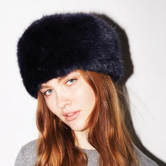 Chapeau Calot Femme Hiver en Fausse Fourrure bleu marine HELEN MOORE