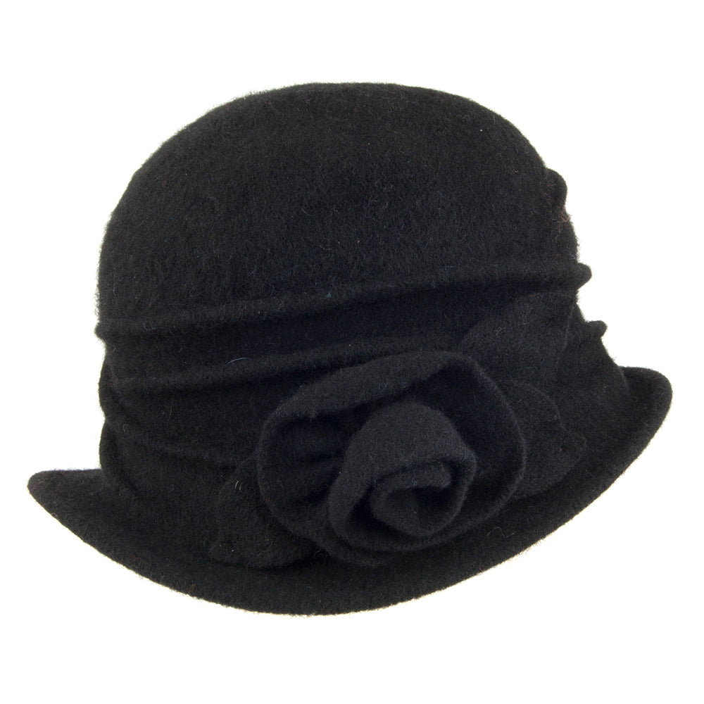 Chapeau Cloche en Laine avec Rosette Sienna noir SCALA