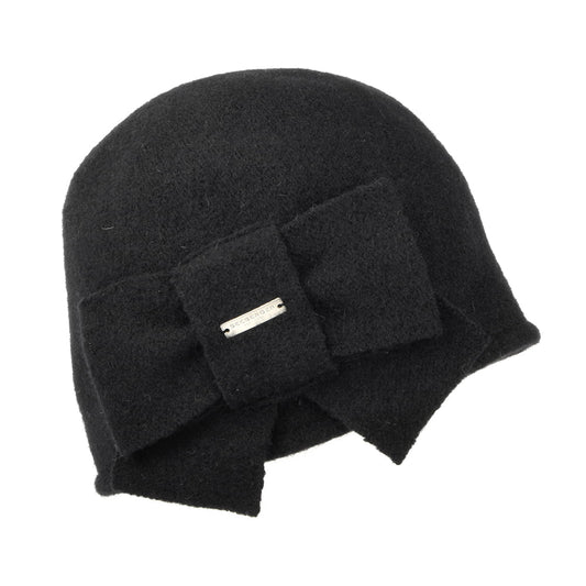 Chapeau Cloche en Laine Vierge avec Noeud noir SEEBERGER