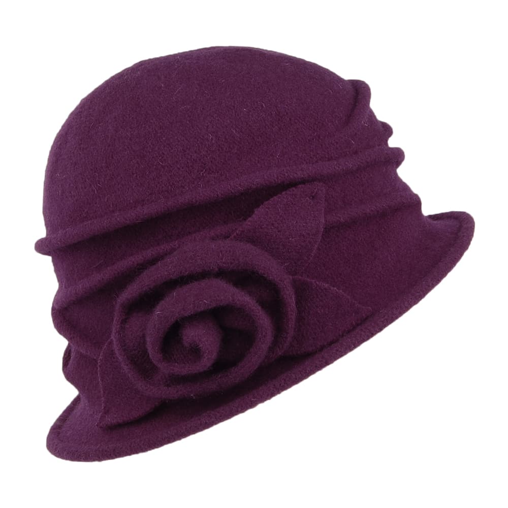 Chapeau Cloche en Laine avec Rosette Sienna violet SCALA