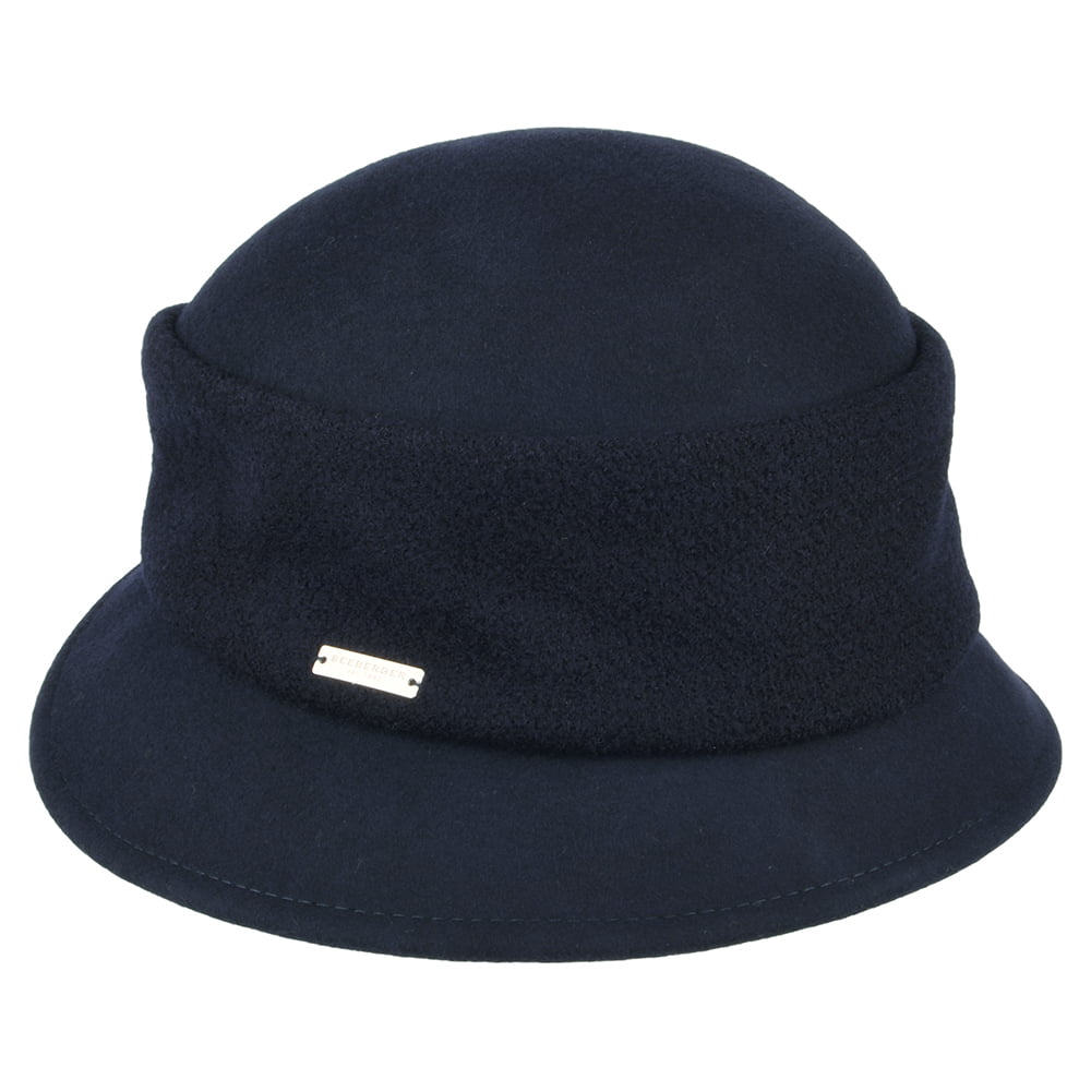 Chapeau Cloche en Laine Feutrée bleu marine SEEBERGER