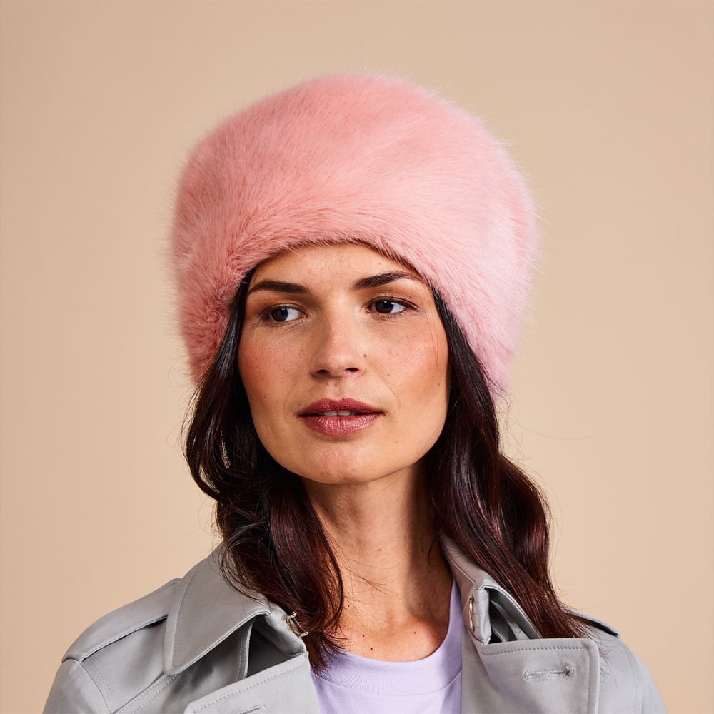 Chapeau Calot Femme Hiver en Fausse Fourrure vieux rose HELEN MOORE