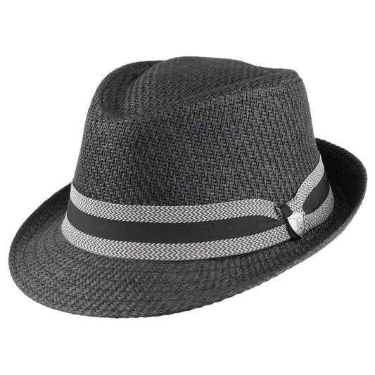 Chapeau Trilby en Paille Toyo Mate avec Bandeau à Rayures noir DORFMAN PACIFIC