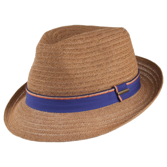 Chapeau Trilby en Paille Toyo Player marron avec Bandeau à Rayures STETSON