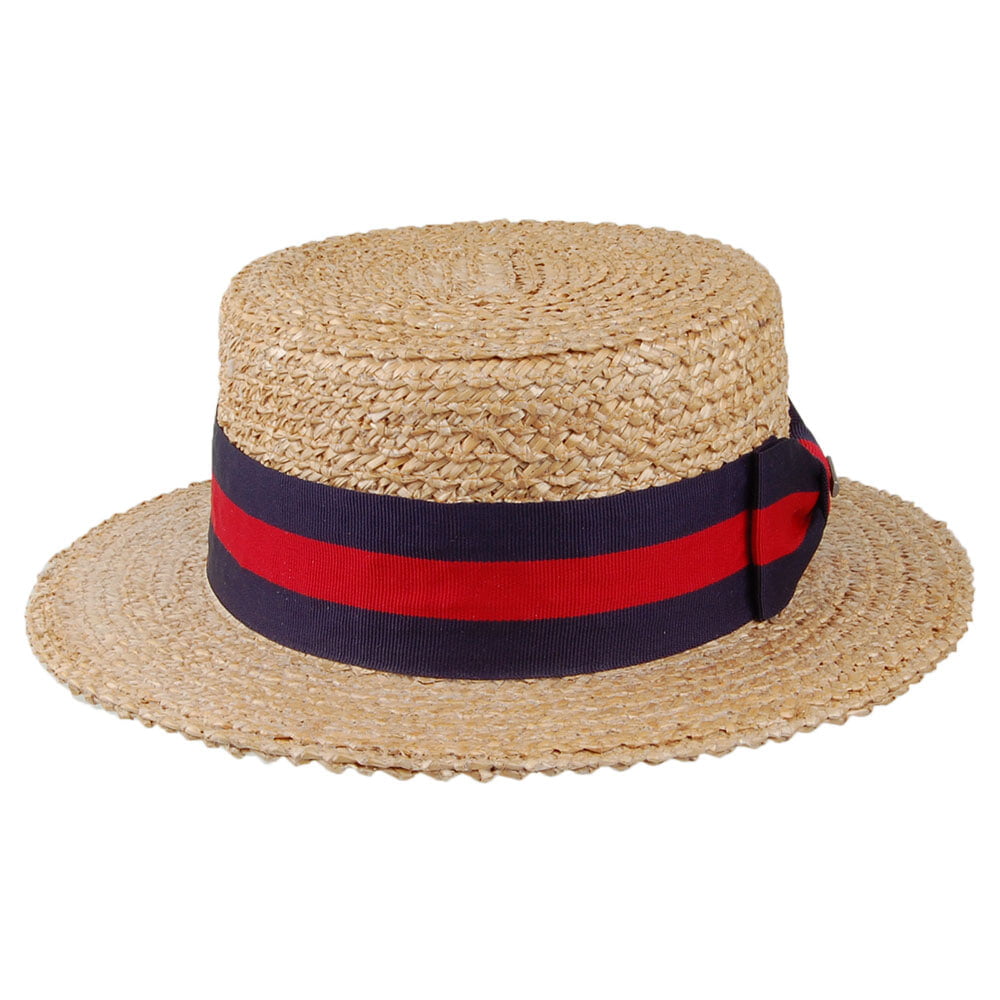 Chapeau Canotier avec Bandeau bleu et rouge Harlem naturel STETSON