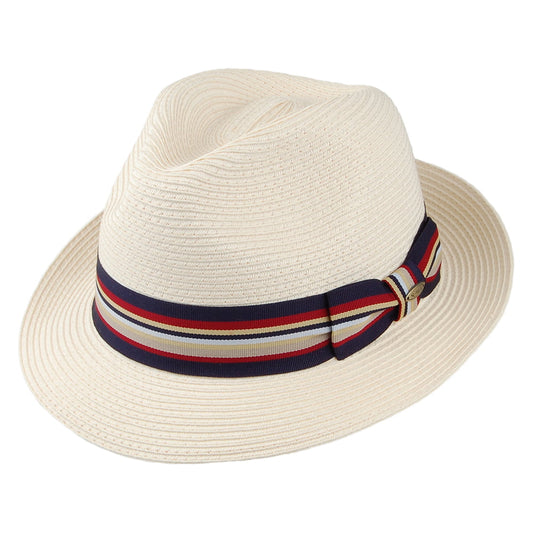 Chapeau Fedora en Paille Toyo Tressage Fin Drums naturel-bleu marine SCALA
