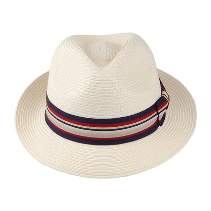 Chapeau Fedora en Paille Toyo Tressage Fin Drums naturel-bleu marine SCALA