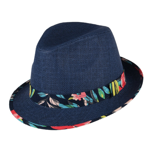 Chapeau Trilby en Paille Toyo Malibu bleu marine FAILSWORTH
