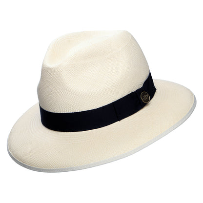 Chapeau Fedora Panama à Bord Baissé Bandeau bleu marine Superfine semi-décoloré CHRISTYS
