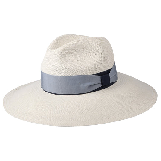 Chapeau Fedora Panama à Bord Large Bandeau Bicolore Bleu Valegro décoloré CHRISTYS