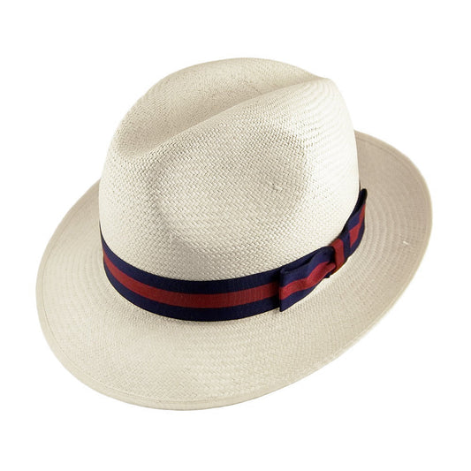Chapeau Fedora Panama Excellent naturel avec Bandeau Rayé OLNEY
