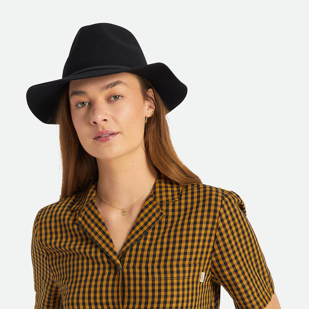 Chapeau Fedora en Laine Feutrée Pliable Wesley noir délavé BRIXTON